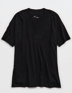 Aerie Basic V-Neck Boyfriend T-Shirt - Black
