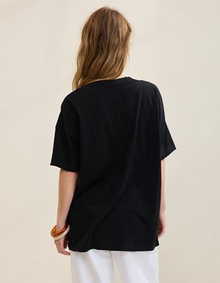 Aerie Basic V-Neck Boyfriend T-Shirt - Black