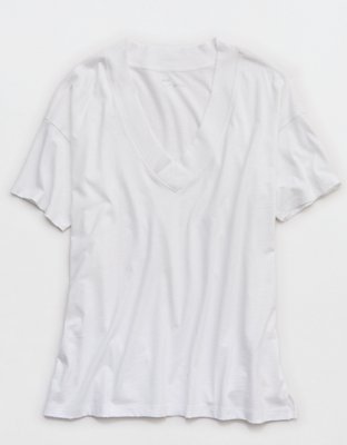 Aerie Basic V-Neck Boyfriend T-Shirt - Air White