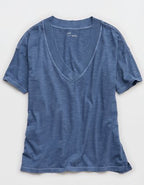 Aerie Extreme V-Neck Oversized Boyfriend T-Shirt - Steel Blue