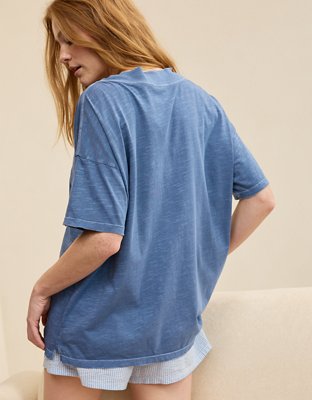 Aerie Extreme V-Neck Oversized Boyfriend T-Shirt - Steel Blue