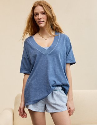 Aerie Extreme V-Neck Oversized Boyfriend T-Shirt - Steel Blue