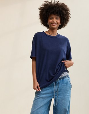 Aerie Oversized Crew Boyfriend T-Shirt - Navy