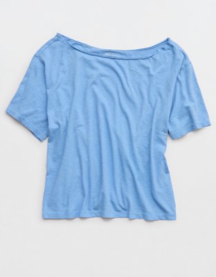 Aerie Off-The-Shoulder Relaxed T-Shirt - Horizon Sky