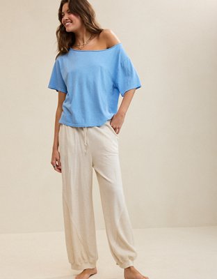 Aerie Off-The-Shoulder Relaxed T-Shirt - Horizon Sky