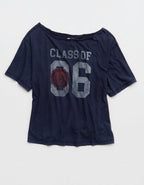 Aerie Off-The-Shoulder Relaxed T-Shirt - Royal Navy