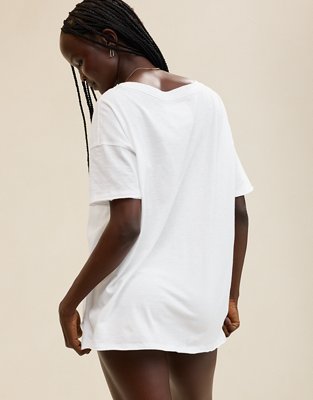 Aerie Oversized V-Neck Boyfriend T-Shirt - White
