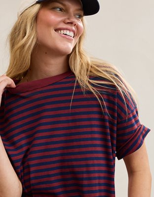 Aerie Oversized Crew Boyfriend T-Shirt - Deep Ruby