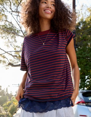 Aerie Oversized Crew Boyfriend T-Shirt - Deep Ruby