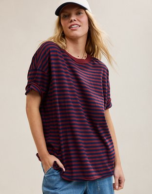 Aerie Oversized Crew Boyfriend T-Shirt - Deep Ruby