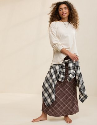 Aerie Cozy Oversized Long Sleeve Boyfriend T-Shirt - Heather Frost