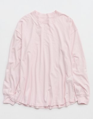 Aerie Cozy Oversized Long Sleeve Boyfriend T-Shirt - Pink Petal