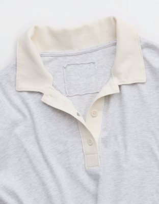 Aerie Cozy Polo Boyfriend T-Shirt - Light Heather Gray