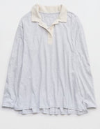 Aerie Cozy Polo Boyfriend T-Shirt - Light Heather Gray