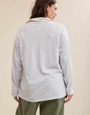 Aerie Cozy Polo Boyfriend T-Shirt - Light Heather Gray