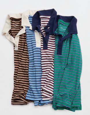 Aerie Cozy Polo Boyfriend T-Shirt - Deep Earth