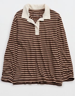 Aerie Cozy Polo Boyfriend T-Shirt - Deep Earth