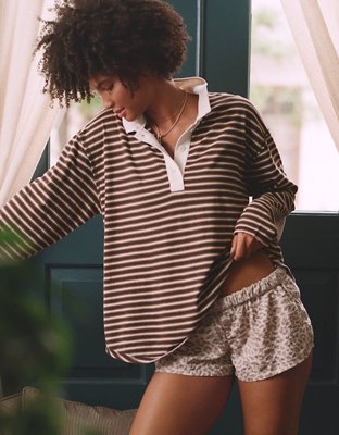 Aerie Cozy Polo Boyfriend T-Shirt - Deep Earth