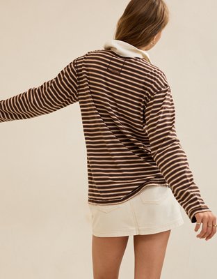 Aerie Cozy Polo Boyfriend T-Shirt - Deep Earth