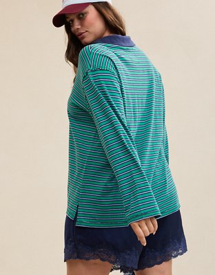 Aerie Cozy Polo Boyfriend T-Shirt - Pine