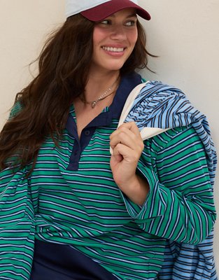 Aerie Cozy Polo Boyfriend T-Shirt - Pine