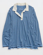 Aerie Cozy Polo Boyfriend T-Shirt - Horizon Sky