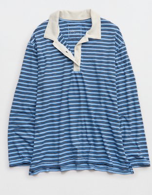 Aerie Cozy Polo Boyfriend T-Shirt - Horizon Sky