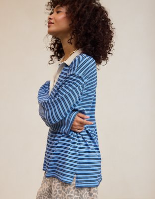 Aerie Cozy Polo Boyfriend T-Shirt - Horizon Sky