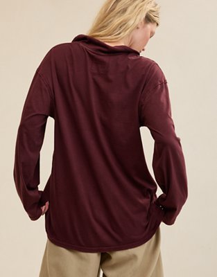 Aerie Cozy Polo Boyfriend T-Shirt - Royal Berry