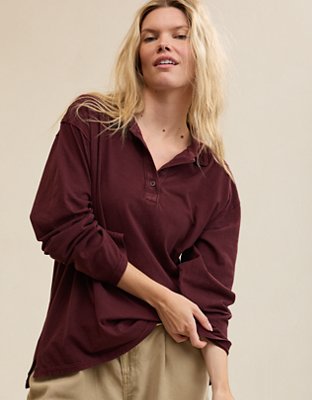 Aerie Cozy Polo Boyfriend T-Shirt - Royal Berry