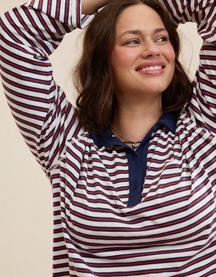 Aerie Cozy Polo Boyfriend T-Shirt - Royal Navy