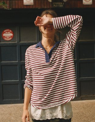 Aerie Cozy Polo Boyfriend T-Shirt - Royal Navy