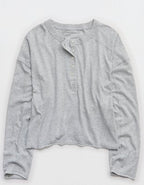 Aerie Happy Snit Henley T-Shirt - Medium Heather Gray