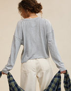 Aerie Happy Snit Henley T-Shirt - Medium Heather Gray