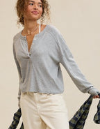 Aerie Happy Snit Henley T-Shirt - Medium Heather Gray