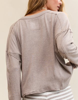 Aerie Happy Snit Henley T-Shirt - Heathered Taupe