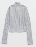Aerie Long Sleeve Quarter Zip T-Shirt - Medium Heather Gray