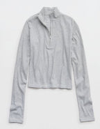 Aerie Long Sleeve Quarter Zip T-Shirt - Medium Heather Gray
