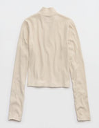 Aerie Long Sleeve Quarter Zip T-Shirt - Cake Batter