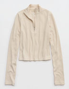 Aerie Long Sleeve Quarter Zip T-Shirt - Cake Batter
