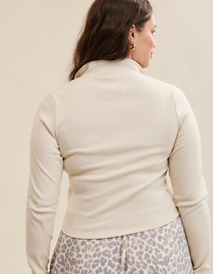 Aerie Long Sleeve Quarter Zip T-Shirt - Cake Batter