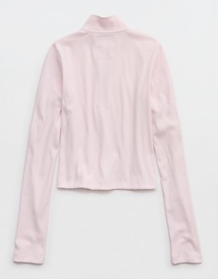 Aerie Long Sleeve Quarter Zip T-Shirt - Pink Petal