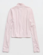 Aerie Long Sleeve Quarter Zip T-Shirt - Pink Petal