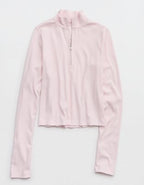 Aerie Long Sleeve Quarter Zip T-Shirt - Pink Petal
