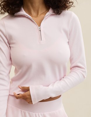 Aerie Long Sleeve Quarter Zip T-Shirt - Pink Petal
