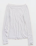 Aerie Sheer Happiness Boatneck T-Shirt - Light Heather Gray