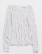 Aerie Sheer Happiness Boatneck T-Shirt - Light Heather Gray