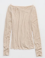 Aerie Sheer Happiness Boatneck T-Shirt - Heather Fawn