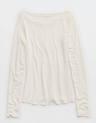 Aerie Sheer Happiness Boatneck T-Shirt - Soft Muslin