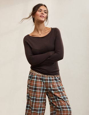 Aerie Sheer Happiness Boatneck T-Shirt - Deep Earth